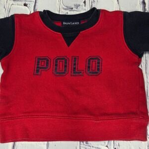 Vintage Y2K Ralph Lauren Baby Red Navy Blue Polo Sweatshirt 3-6M Cotton Blend